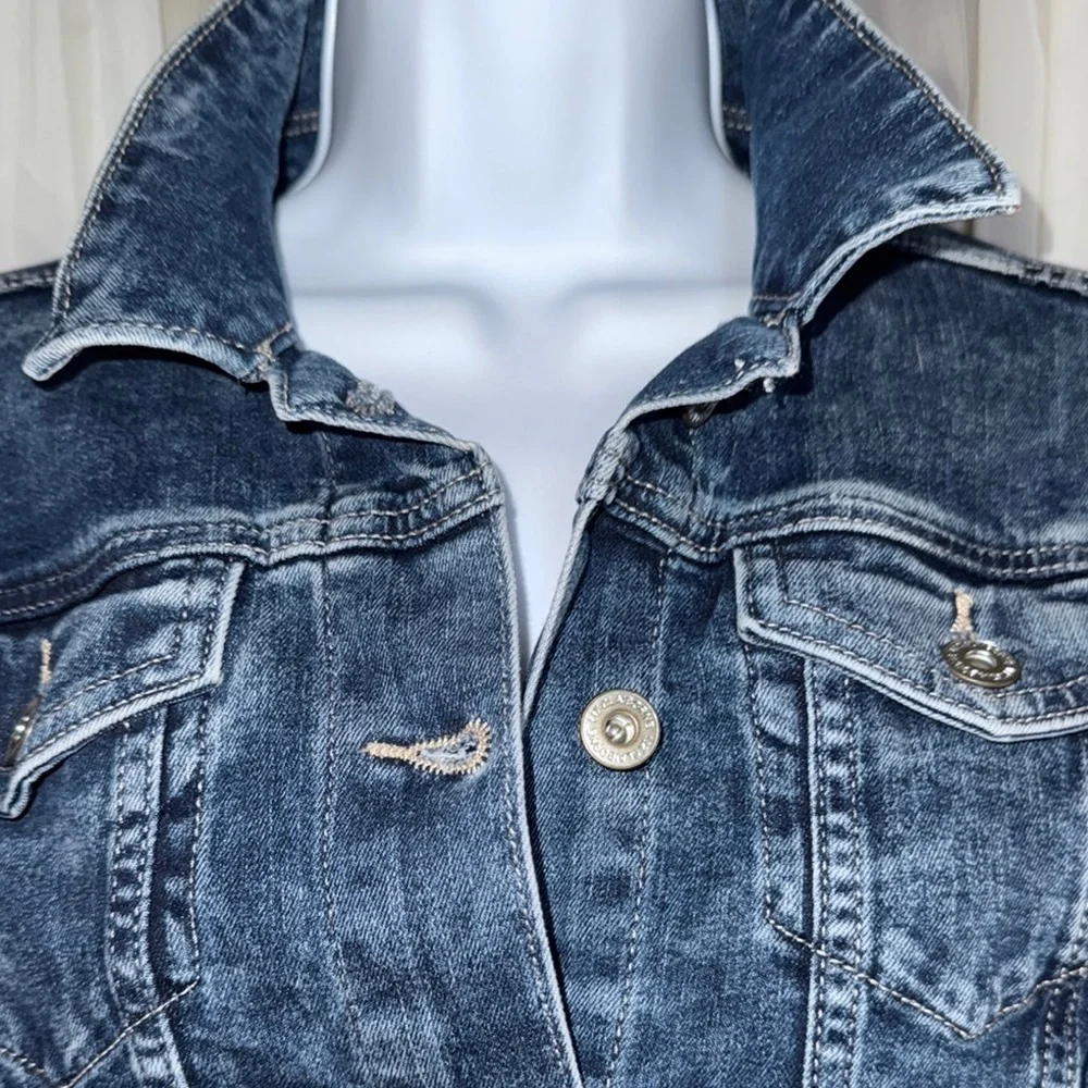Liz Claiborne Blue Jean Jacket Distressed Vintage Style - Picture 2 of 9